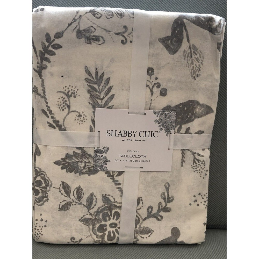 New Shabby Chic Easter  Dining Tablecloth Spring Bunny Silver Gray Cotton 60x104
